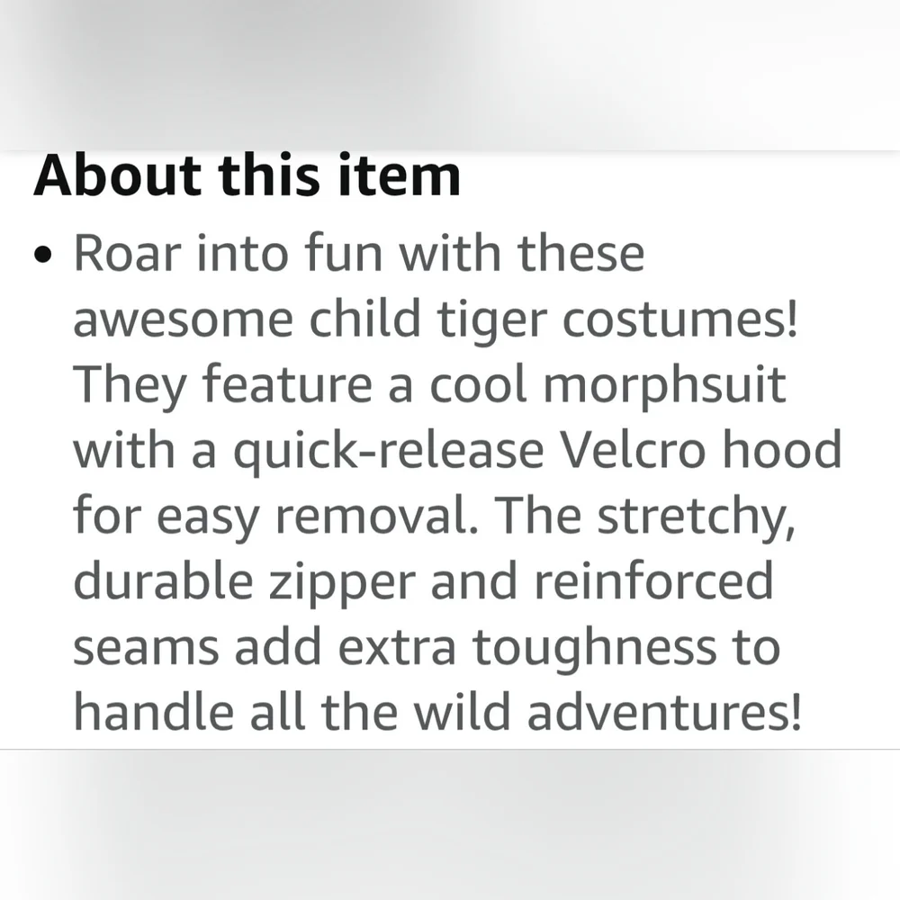 NEW Morphsuits Tiger Zip Up One Piece Animal Costume Kids Large Halloween
